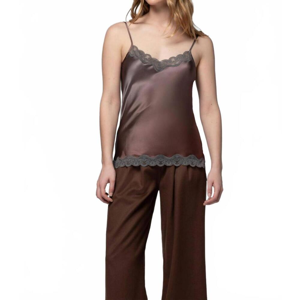 NEW MAX&MOI silk cami with lace trim in gradient chocolate